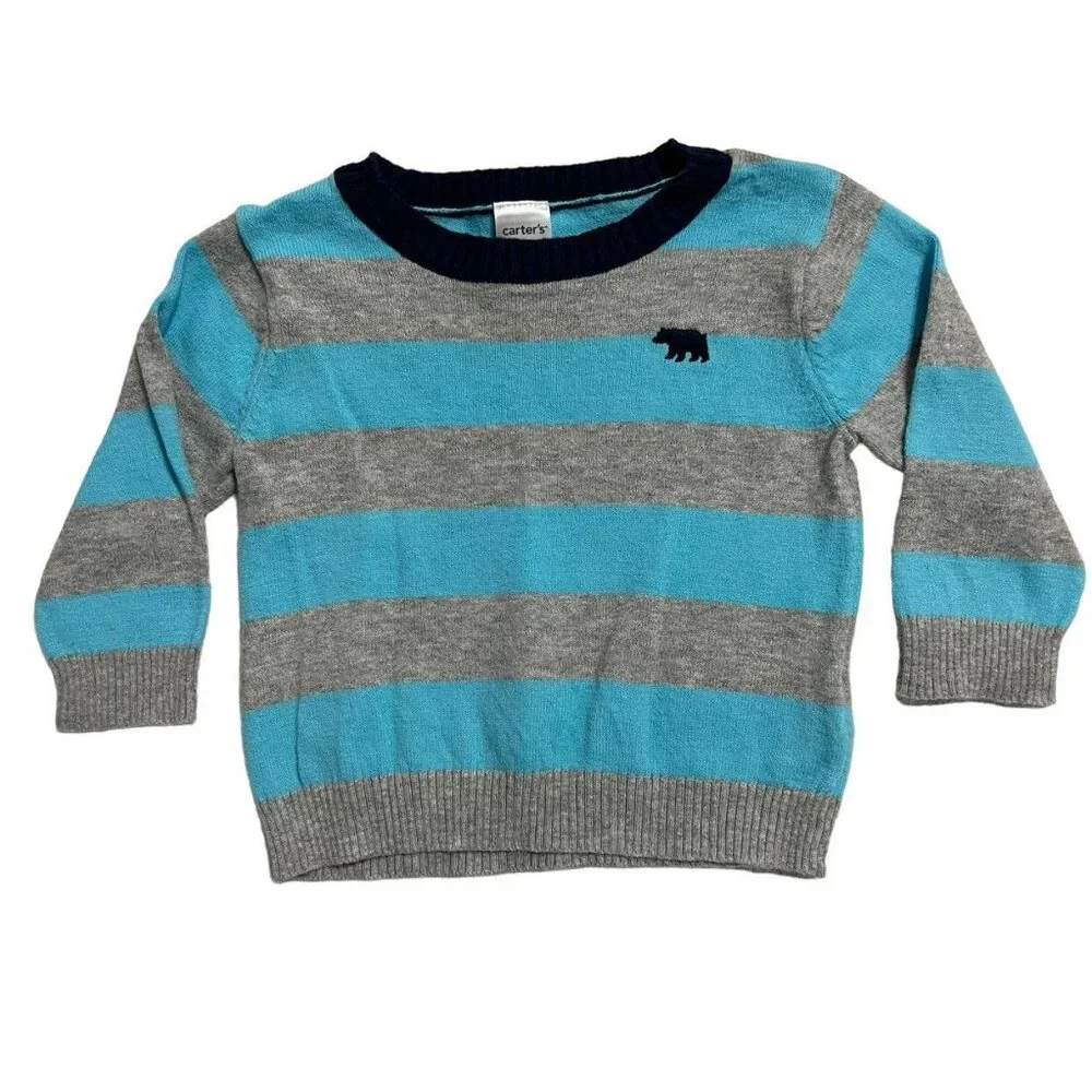 Carter's 6m Grey & Blue Striped Sweater & Pants Set